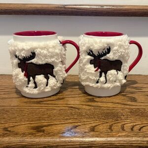 NWT St. Nicholas Square White and Red Moose Mugs - 2pk